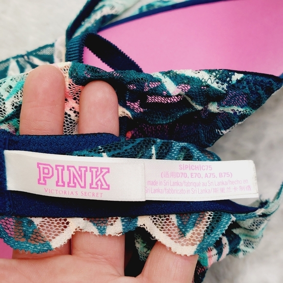 PINK Victoria's Secret Blue Floral Lace Push Up Bralette Bra 1949 - Picture 5 of 11